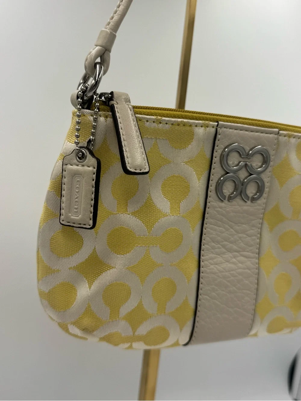 Coach XL Op Art Yellow and Chalk White / Cream Mini Shoulder Bag or Wristlet - Picture 2 of 9